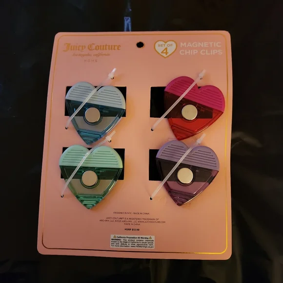 Juicy Couture Heart-Shaped Magnetic Chip Clips - Pink, Red, Green, Purple - Picture 2 of 2